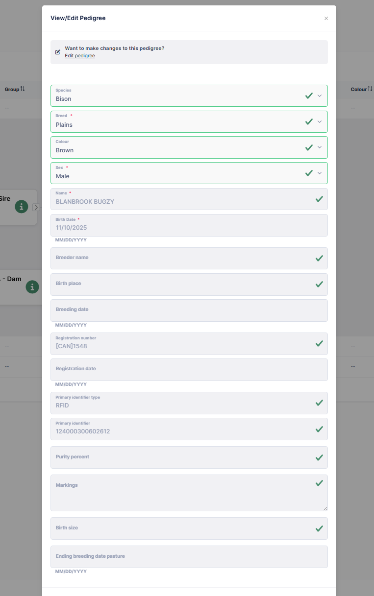 Comprehensive Pedigree data management, with convenient link to existing inventory, or unlinked pedigree data